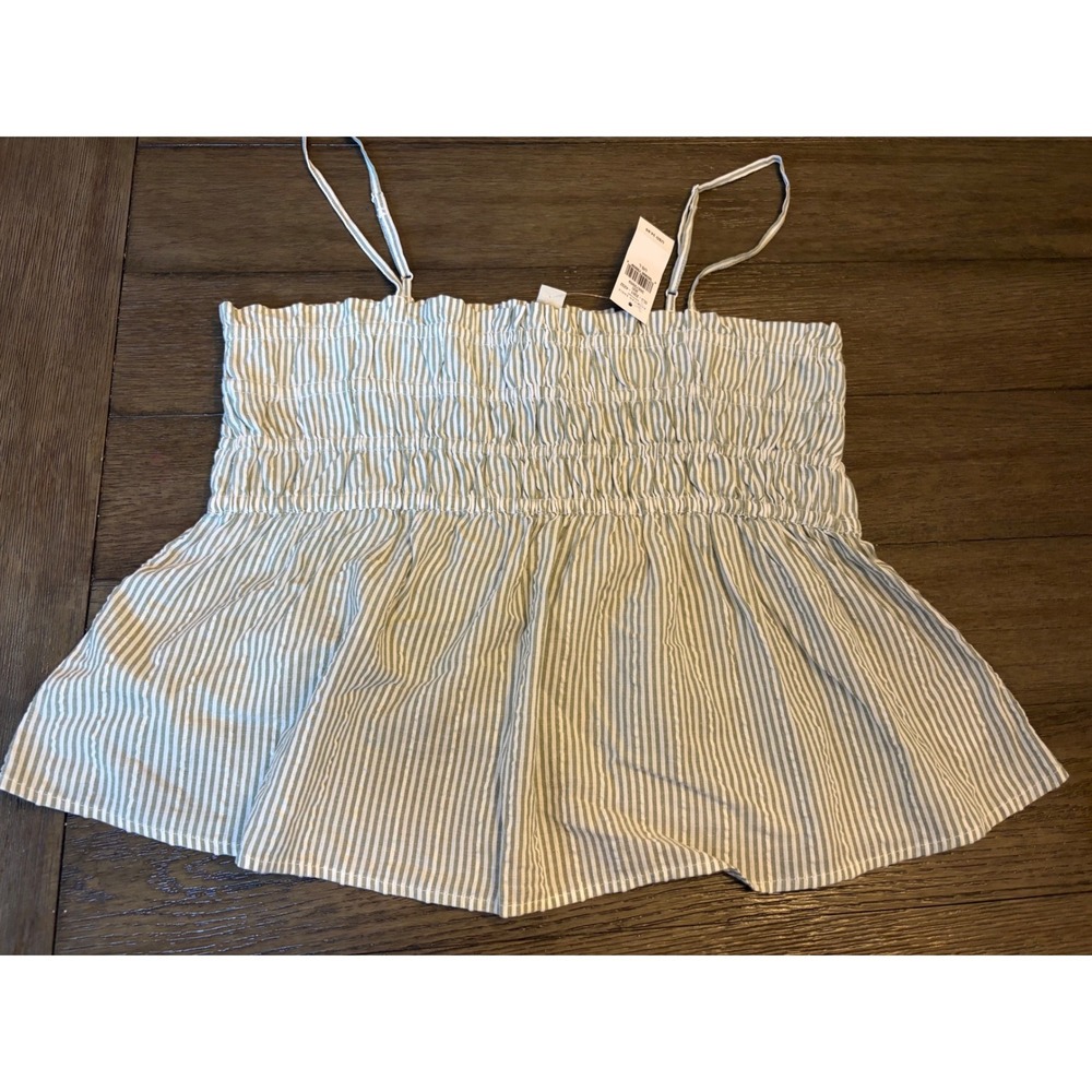 American Eagle Camisole Womens Large Green Stripe Smocked Peplum Tank Top NEW